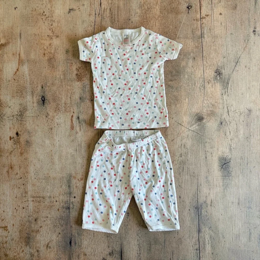 Mini Boden Kids Girls Polka Dot Pajama Set White Multi Color Cotton 2pc Size 4
